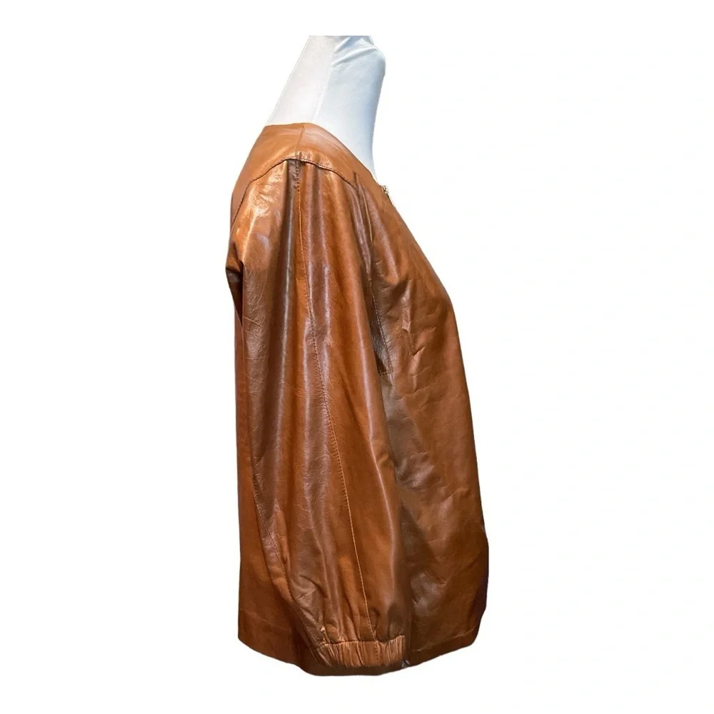 Lafayette 148 New York Brown Wylie Leather Jacket Size L NWT